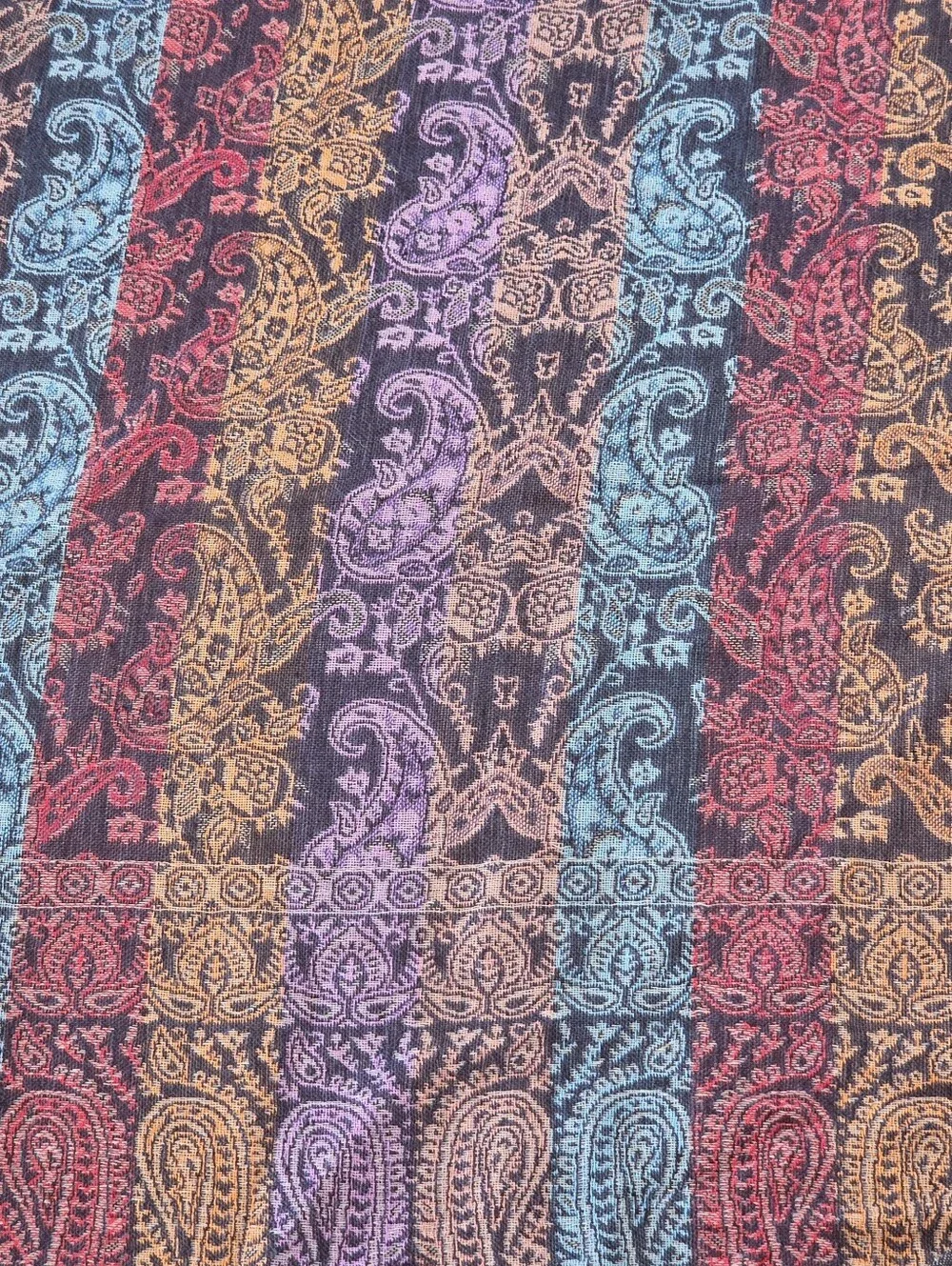 Paisley Pashmina Wrap Purple Blue 70% Pashmina 30% Silk Scarf XL Shawl + Fringe